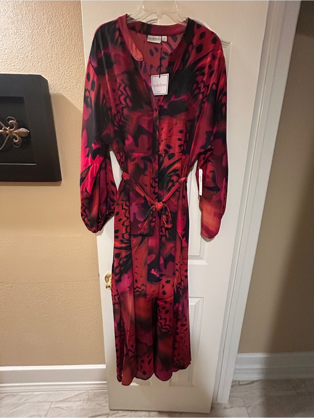 Premier Amour Red and Black Abstract Button-Front Blouse